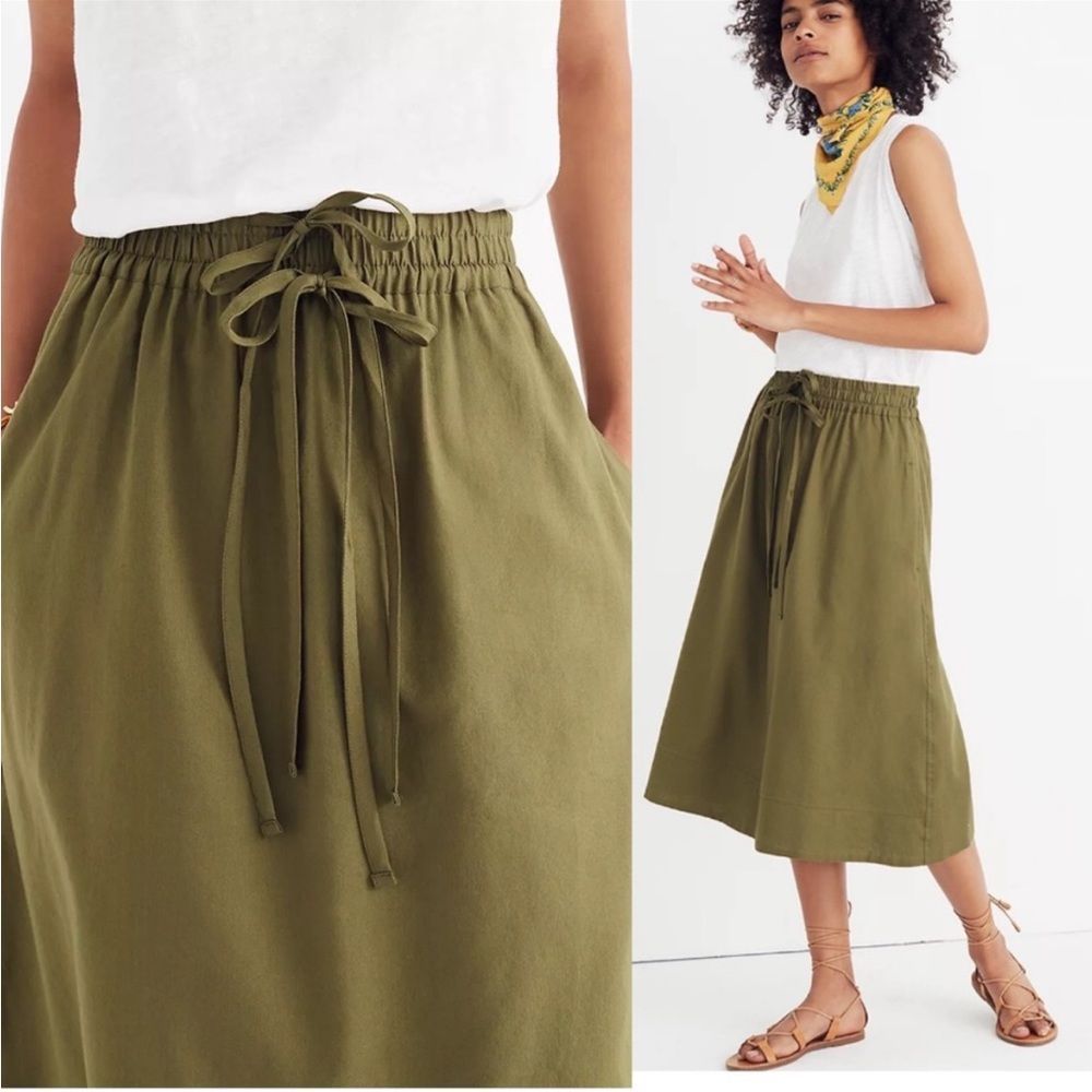 Madewell Double Drawstring Circle Skirt Olive Green Medium